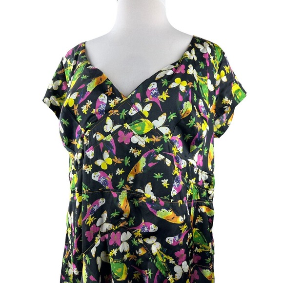 Eshakti Floral Butterfly Bird Dress V-Neck Cap Sleeve A-Line Plus Size 3X 26W - Picture 12 of 16